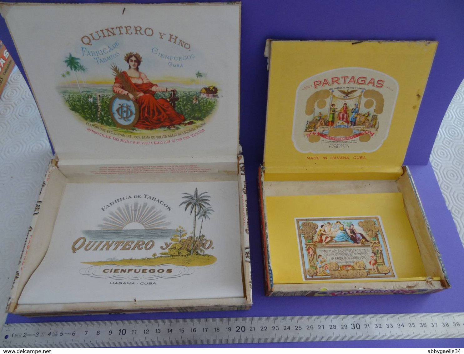 * Lot De 3 Boîtes De Tabac Vides Bois * Partagas Flor De Tabacos, Quintero Y Hno, Cienfuegos, Cuba Havane Habana (lot 2) - Boites à Tabac Vides