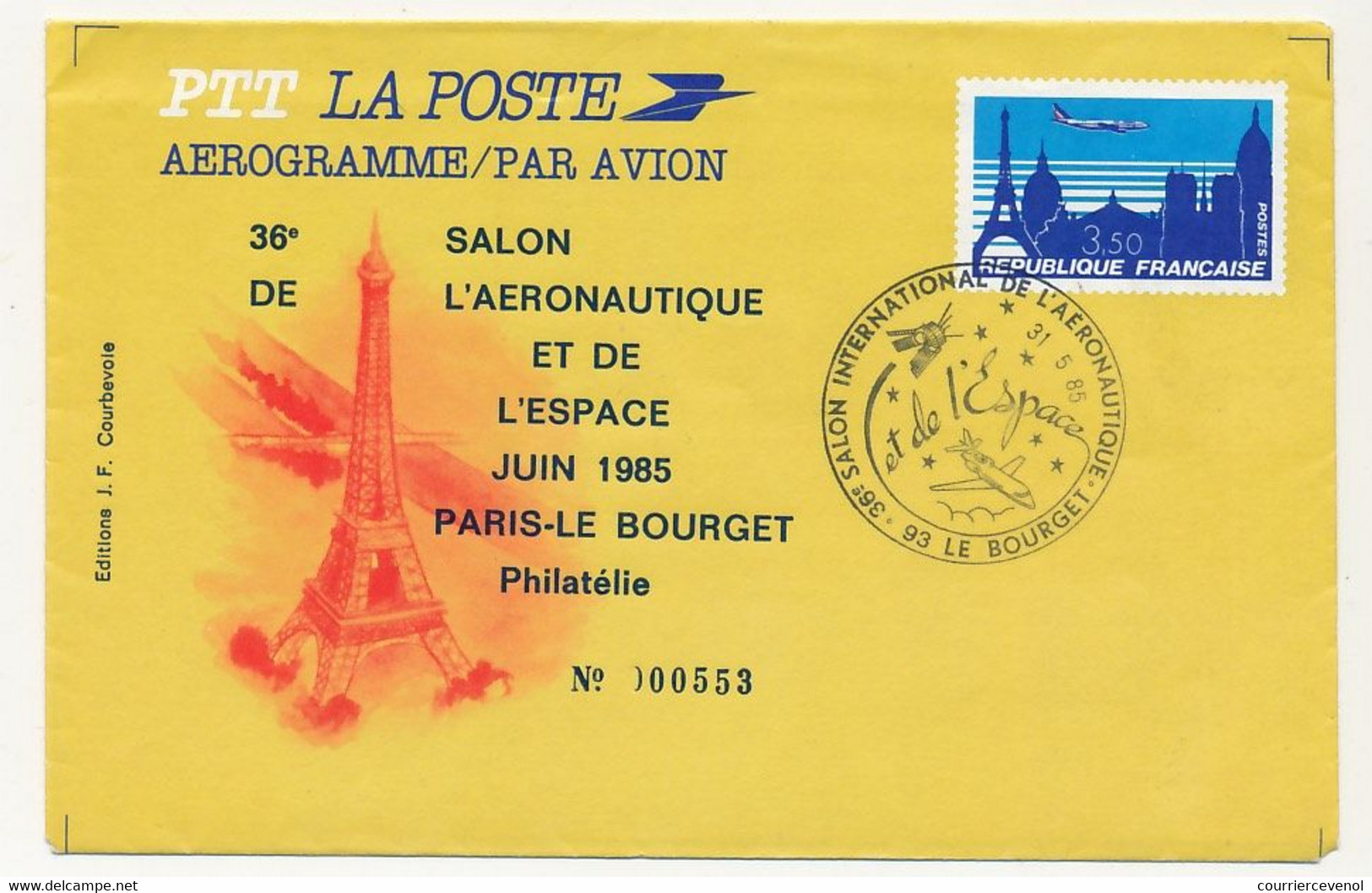 FRANCE => Aérogramme 3,50 Repiquage "36e Salon De L'Aéronautique... Le Bourget" 31/5/1985 - Aérogrammes