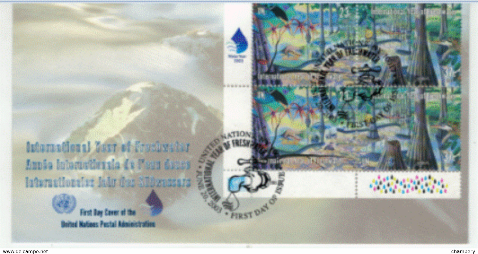 Nations Unies - "Année Internationale De L'eau Douce" - Enveloppe 1er Jour Du 20 Juin 2003 - Carré Oblitéré N° 910 à 911 - Brieven En Documenten