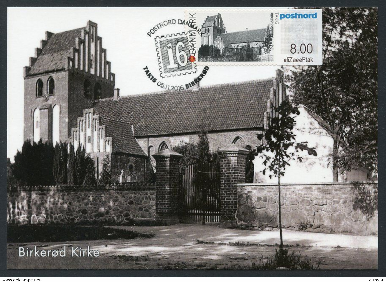 DENMARK (2016) Carte Maximum Card ATM TAK16 - Birkerød Kirke (ca. 1900), Iglesia, Église, Church, Kirche - Maximumkarten (MC)