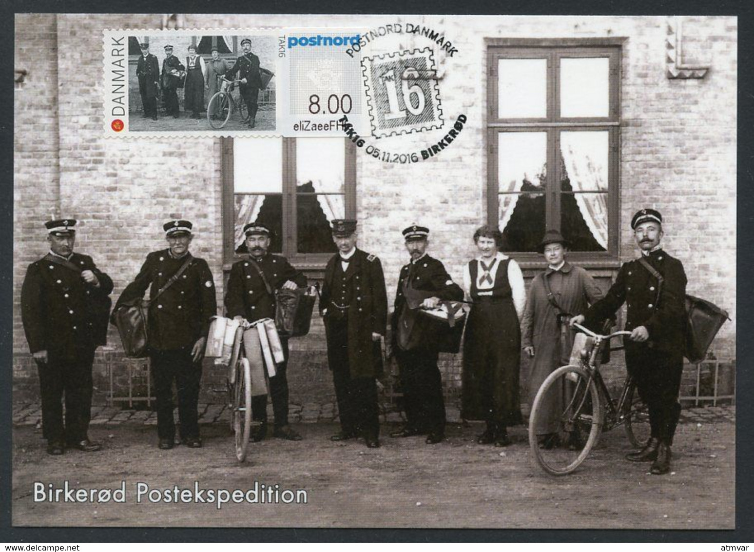 DENMARK (2016) Carte Maximum Card ATM TAK16 - Birkerød Postekspedition (1908) Postmen, Facteurs à Bicyclette Bicycle - Cartoline Maximum