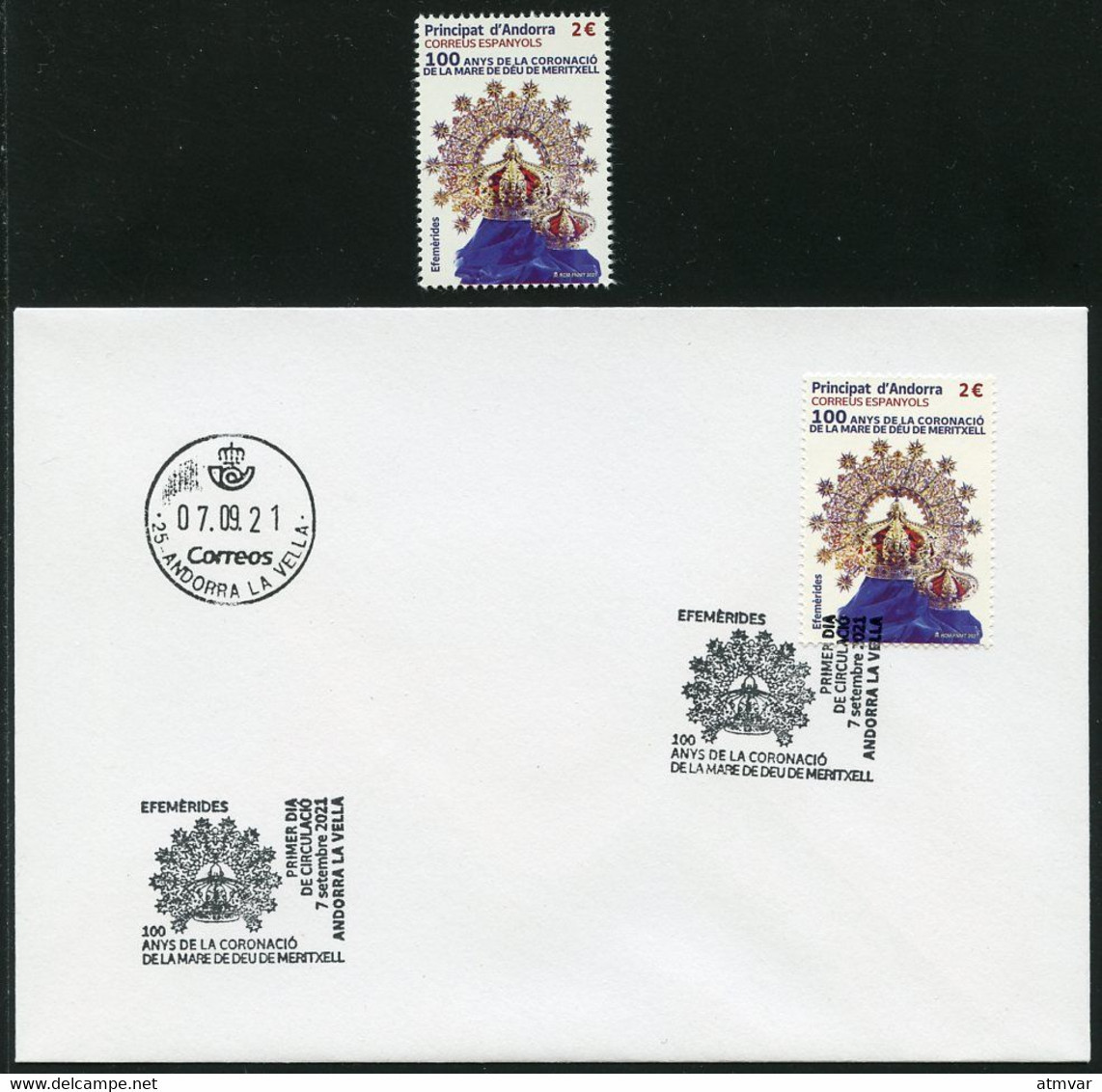 ANDORRA (2021) 100 Anys Coronació Mare De Déu De Meritxell Verge Patrona Virgen Vierge Couronne Virgin Crown  FDC + Mint - Collections