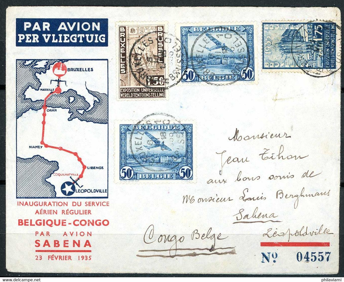 Belgique Belgie Belgium Belgien 1935 Enveloppe Cover Umschlag  Vol Congo Signée Par équipage Van Acker Closset - Other & Unclassified