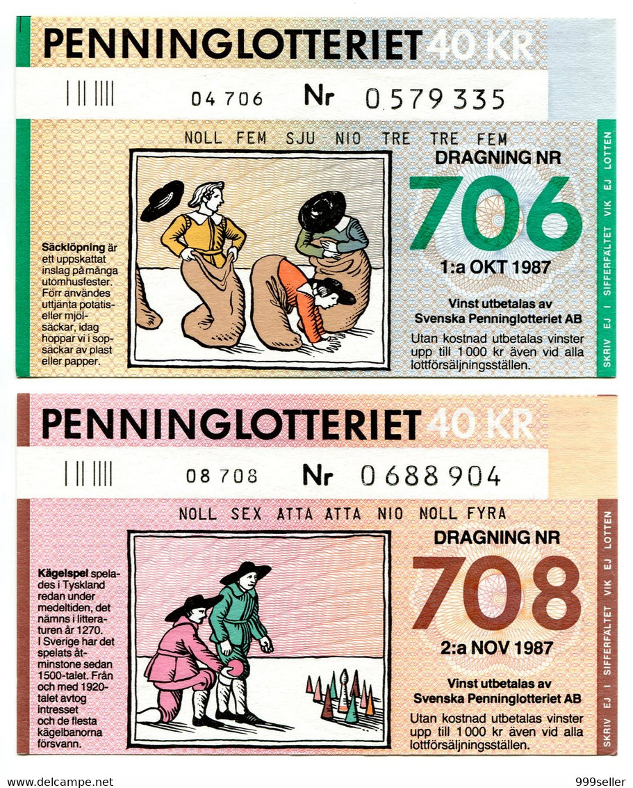 Lottery Ticket A64 Sweden Vintage Original (2 Pcs) Foklore - Lottery Tickets