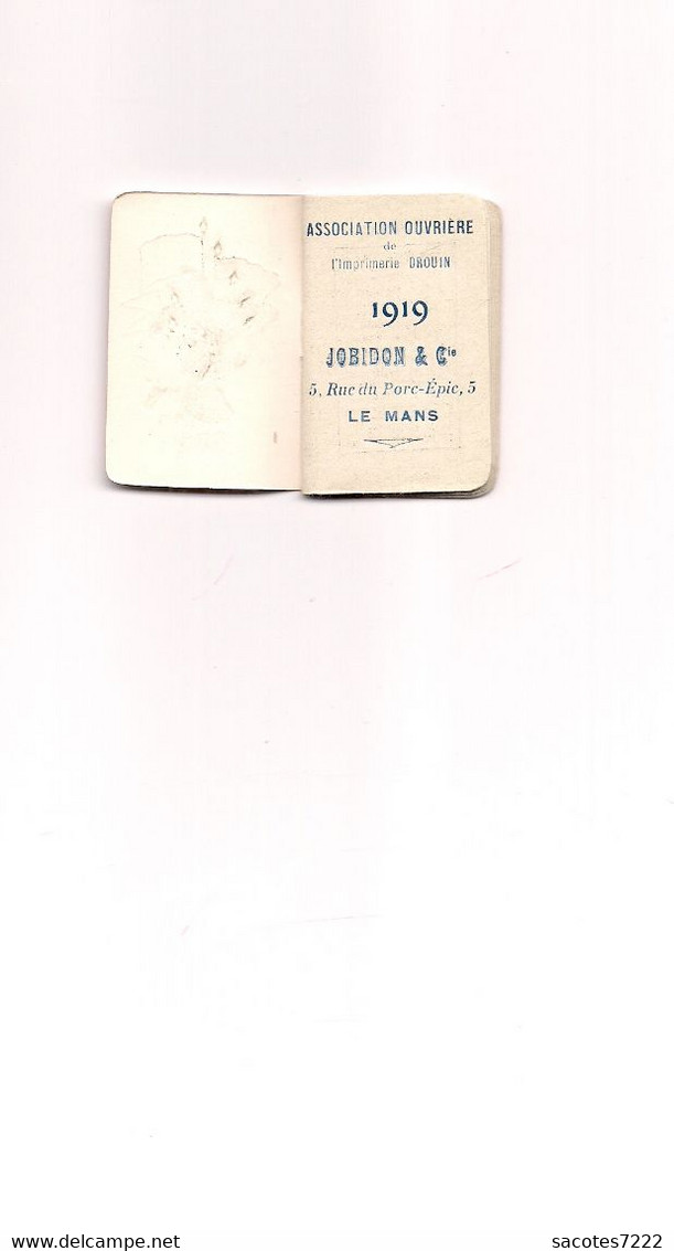 CALENDRIER AGENDA PATRIOTIQUE 1919 - DRAPEAUX -  ASSOCIATION OUVRIERE DE L'IMPRIMERIE DROUIN Au MANS - - Petit Format : 1901-20