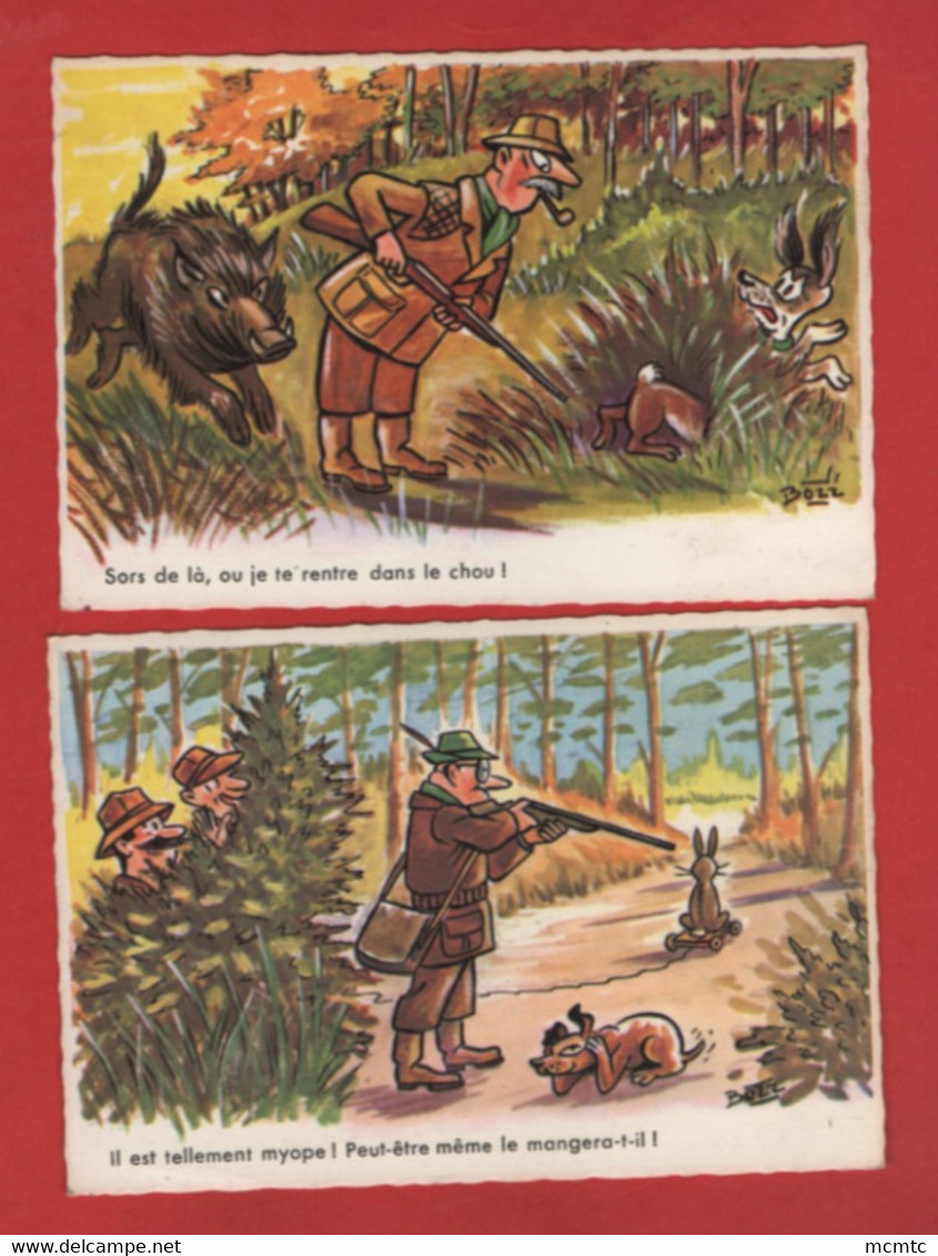 5 Cartes - Chasse, Chasses , Chasseurs , Chasseur ( 4 Cartes Illustrateur BOZZ ) Chien , Lapin , Sanglier - Jagd