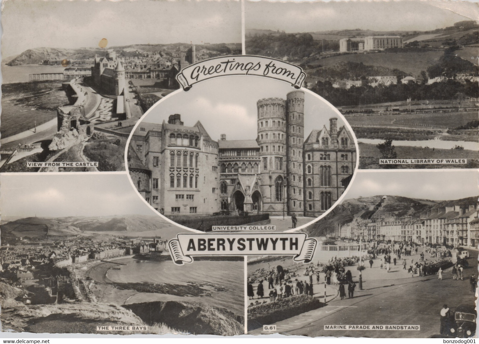 Aberystwyth Multiview. Three Bays, University College, Marine Parade - Cardiganshire