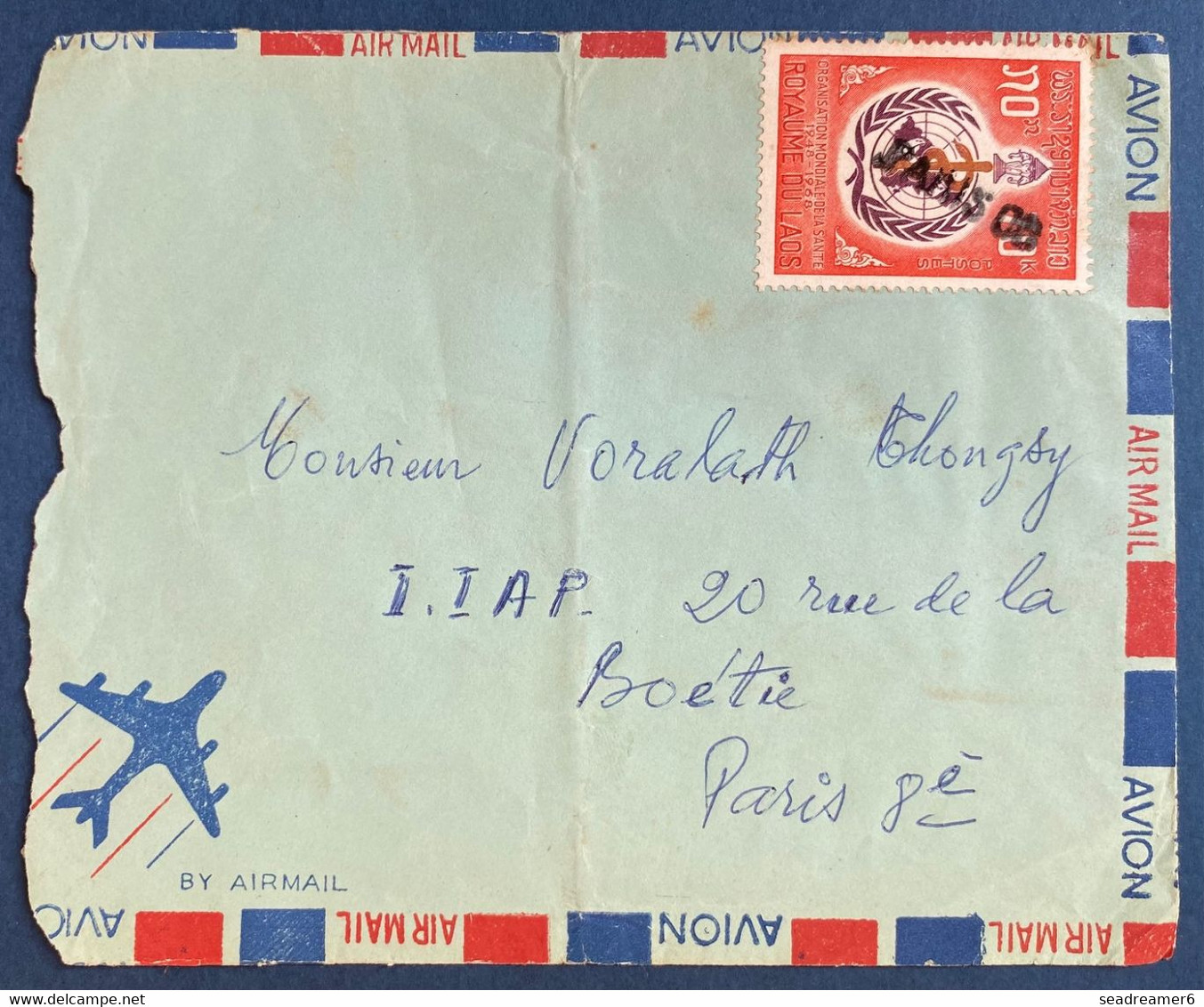 France Ex Colonies Laos Lettre N°179 Oblitéré En Arrivée Par La Griffe PARIS 08 !! Par Avion En 1969 Rare Ainsi ! - Laos