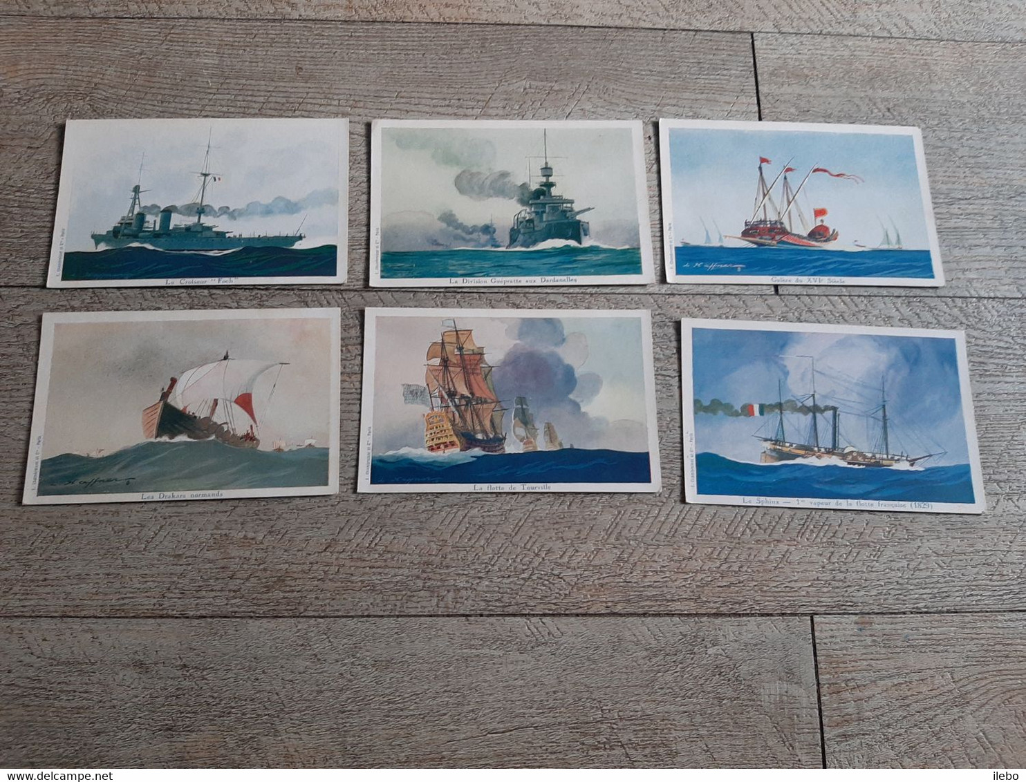 Lot 6 Cartes De Marine  Illustrateur Haffner Croiseur Foch Galère Flotte De Tourville Dardanelles - Haffner