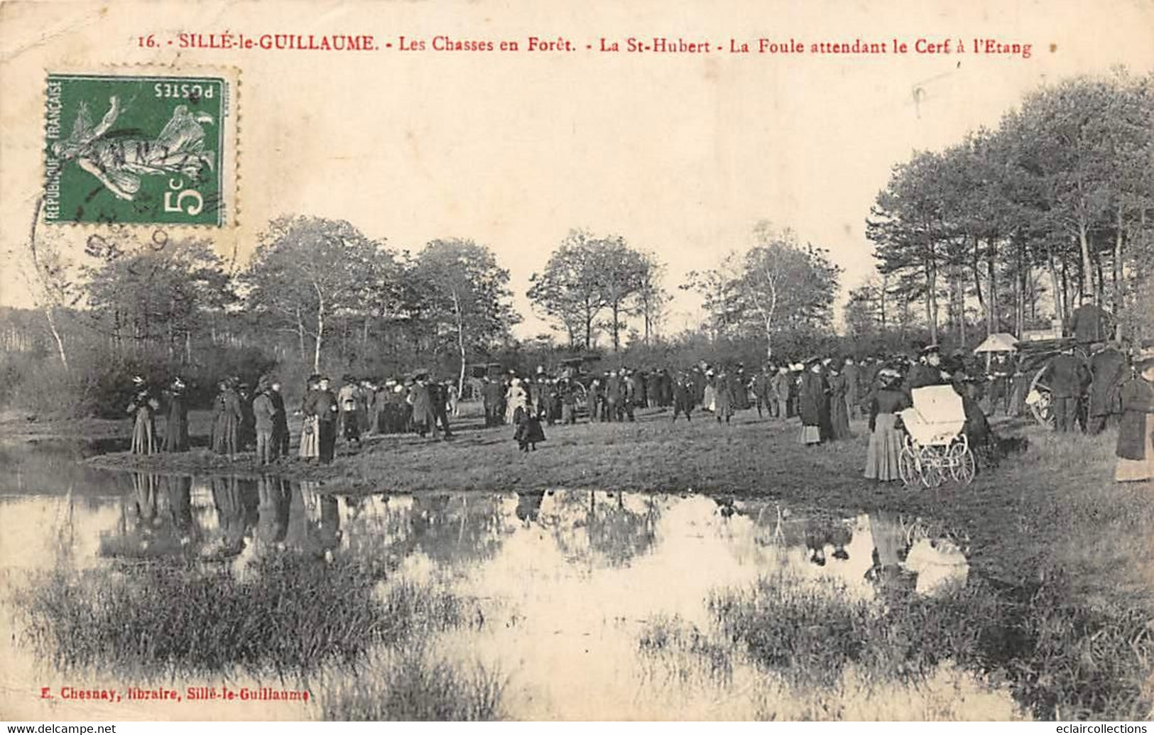 Sillé Le Guillaume     72    Chasse à Courre .Saint Hubert  La Foule Attendant Le Cerf à L'étang N°16  ( Voir Scan) - Sille Le Guillaume