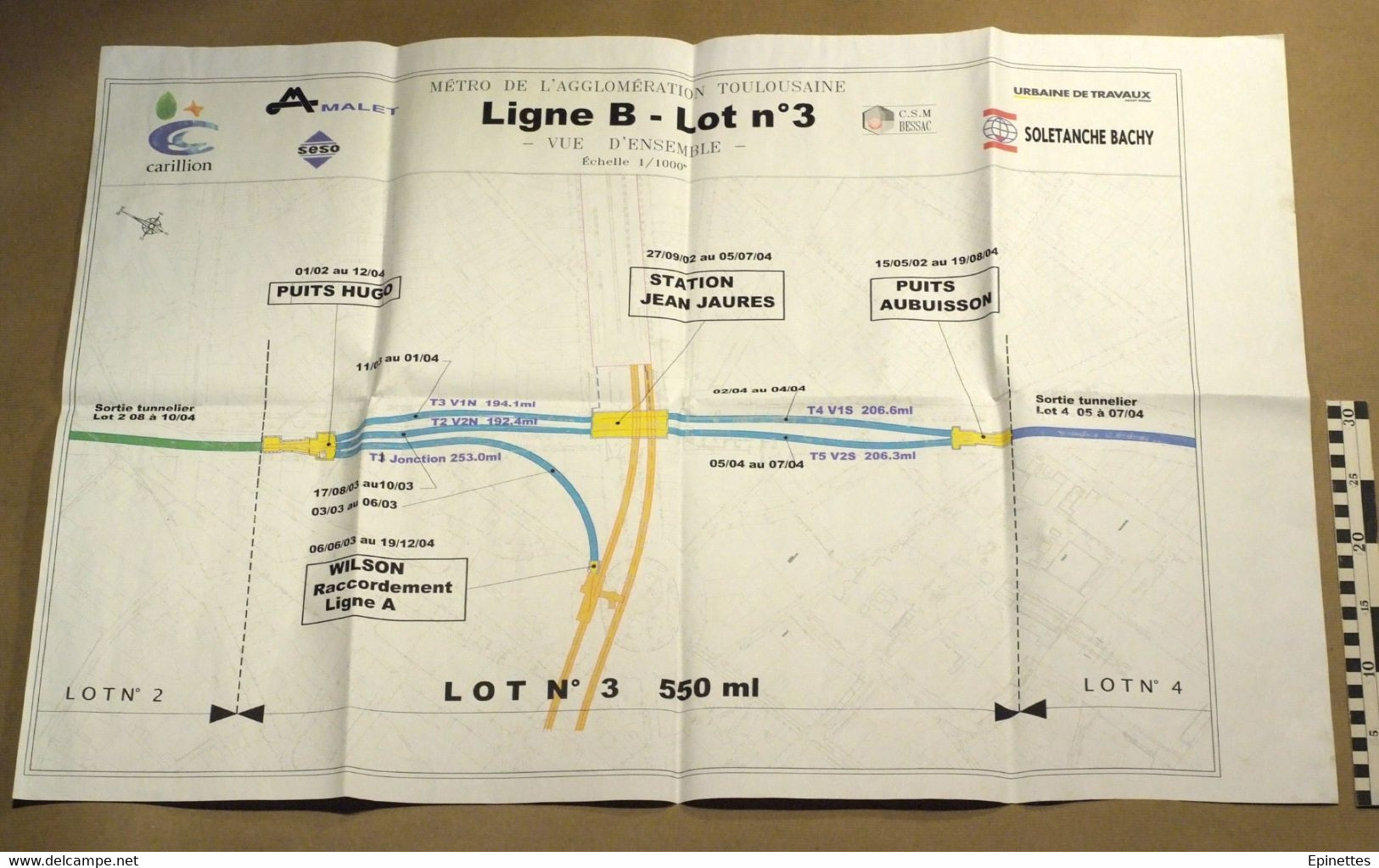 Plan Du Chantier Du METRO DE TOULOUSE, Ligne B, Lot N°3, Station Jean-Jaurès, Tunnels, Puits; 2003-2004 - Travaux Publics