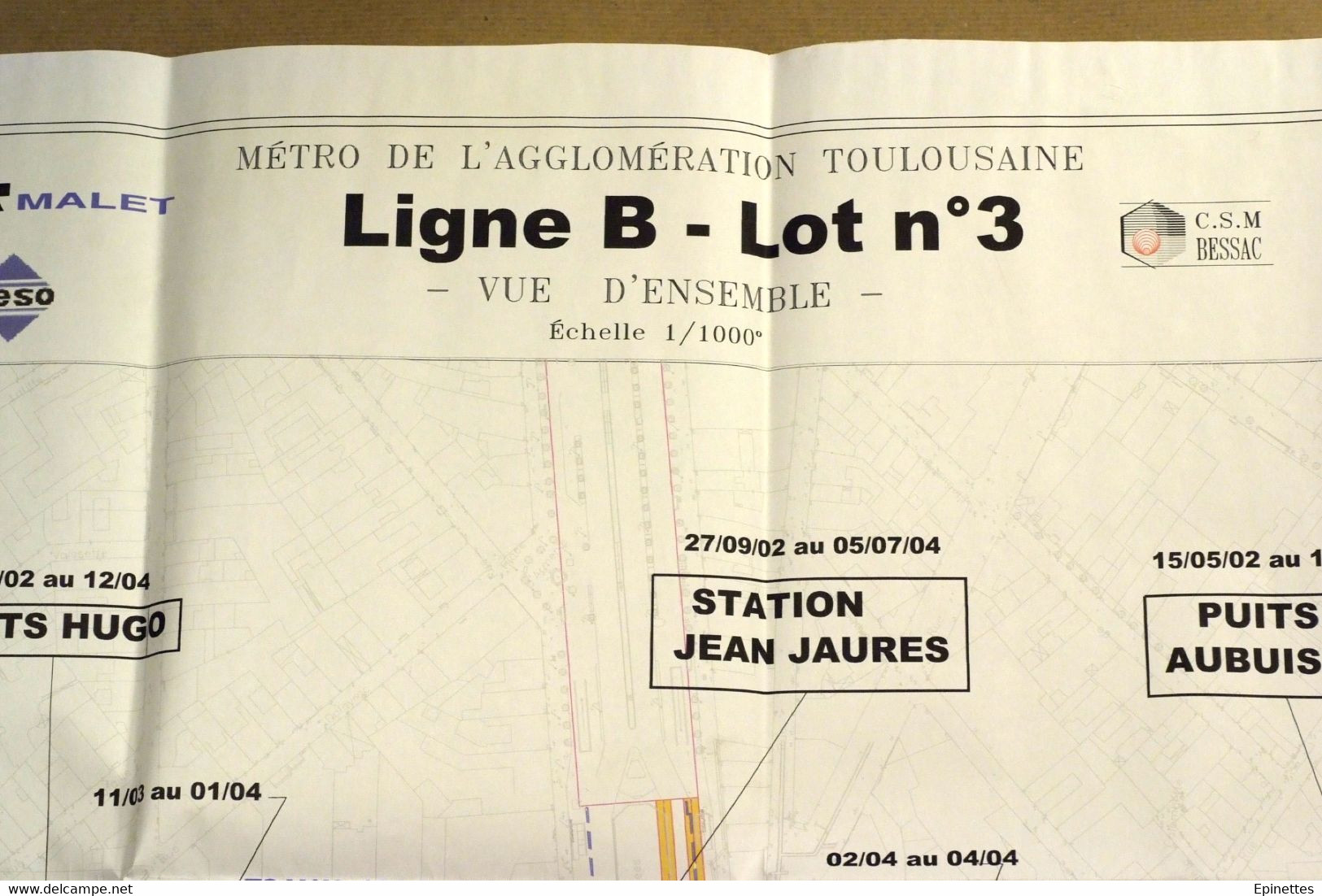 Plan Du Chantier Du METRO DE TOULOUSE, Ligne B, Lot N°3, Station Jean-Jaurès, Tunnels, Puits; 2003-2004 - Travaux Publics