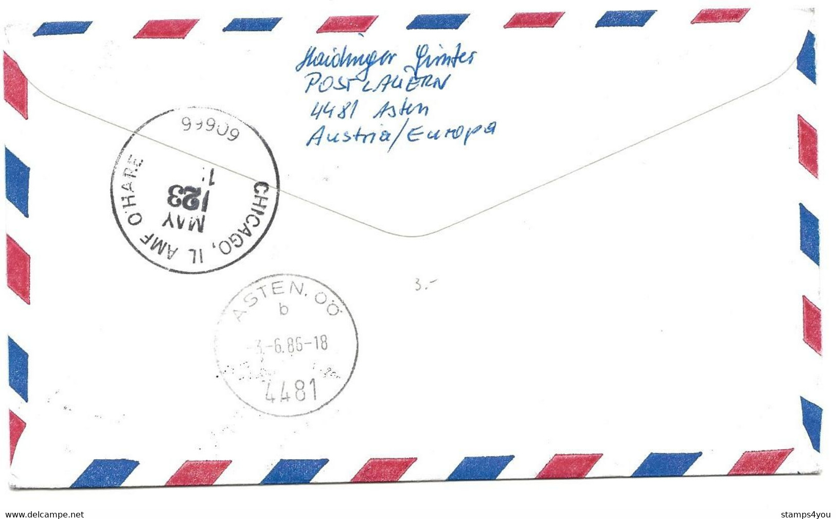 248 - 90 - Enveloppe Vol Spécial Wien-Chicago Pour Ameripex 86 - Briefe U. Dokumente