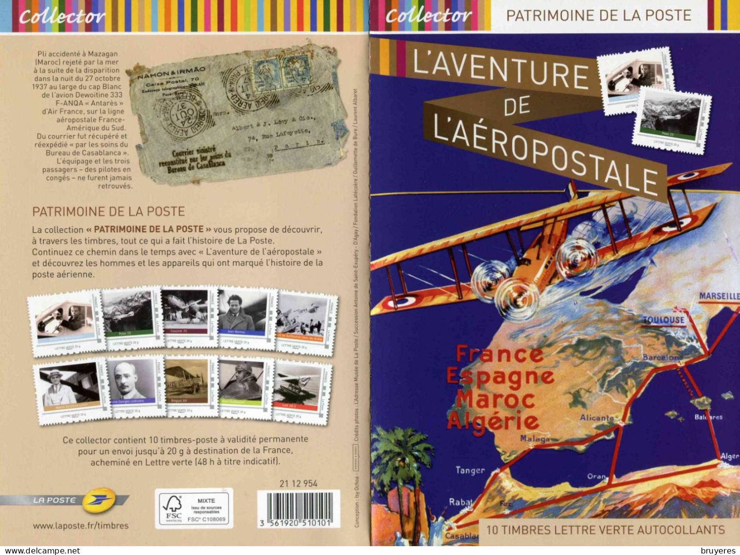 COLLECTOR De 2012 "L'AVENTURE DE L'AEROPOSTALE - Feuillet De 10 Timbres Adhésifs Lettre Verte 20g" (sous Blister) - Collectors