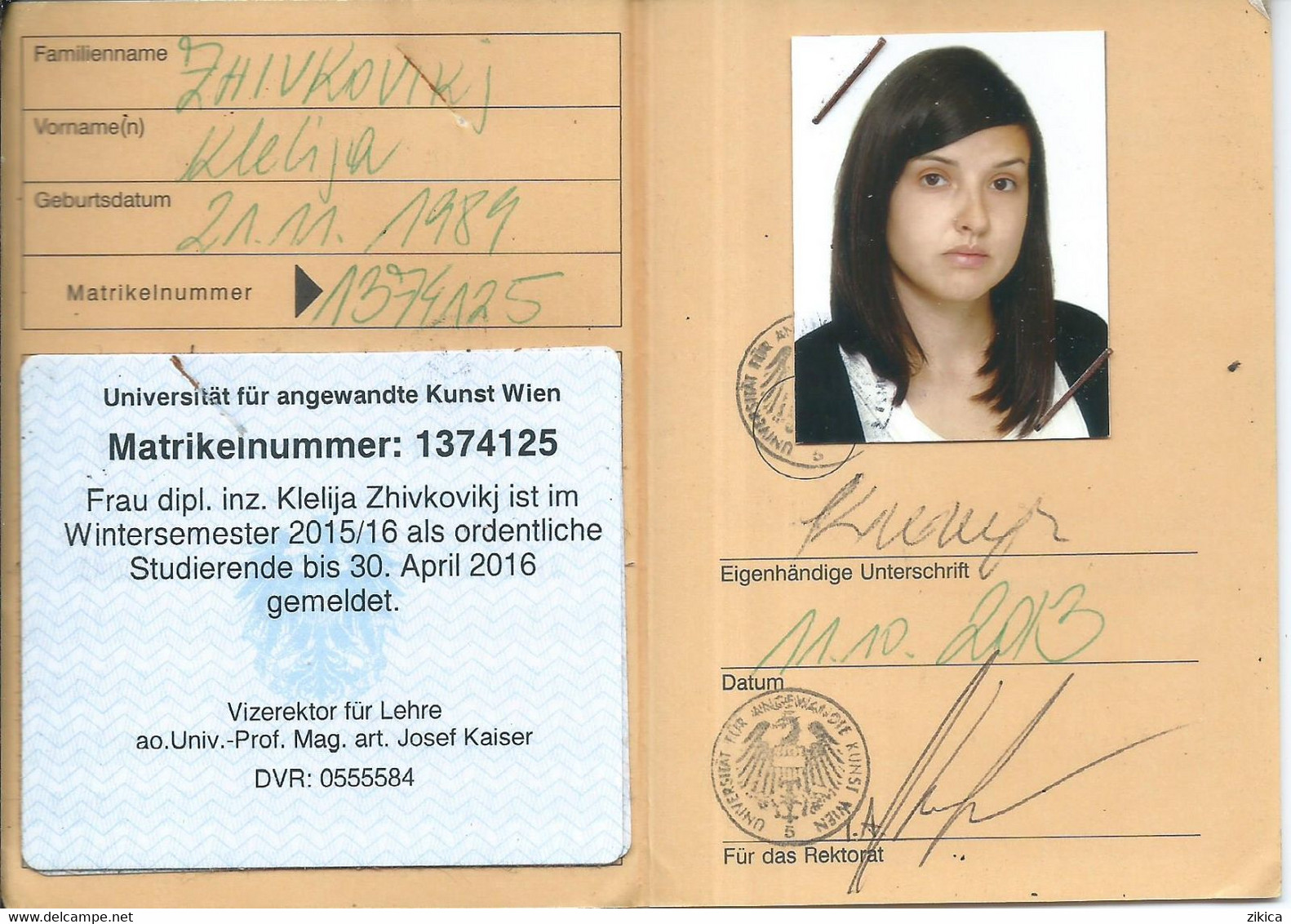 Historical Documents - Austria - Ausweis für Studierende / ID card for  students