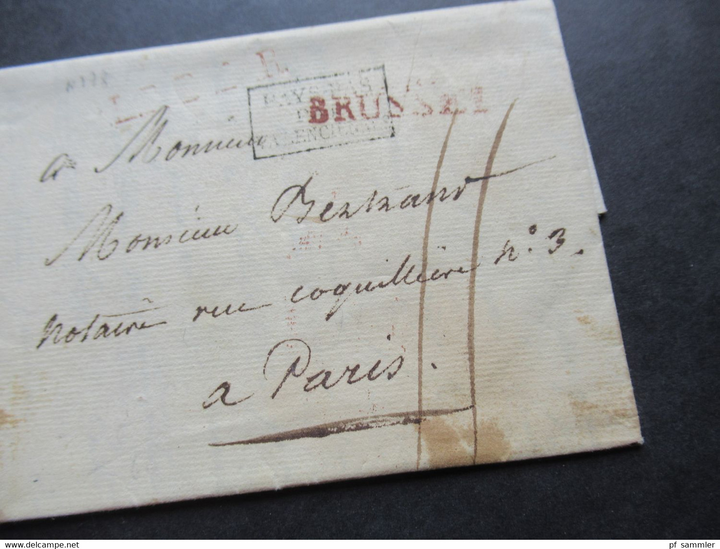 Belgien 1826 Transit Faltbrief Mit Inhalt Roter L1 Brussel Und Ra3 Pays-Bas Par Valenciennes Nach Paris Mit Ank. Stempel - 1815-1830 (Dutch Period)