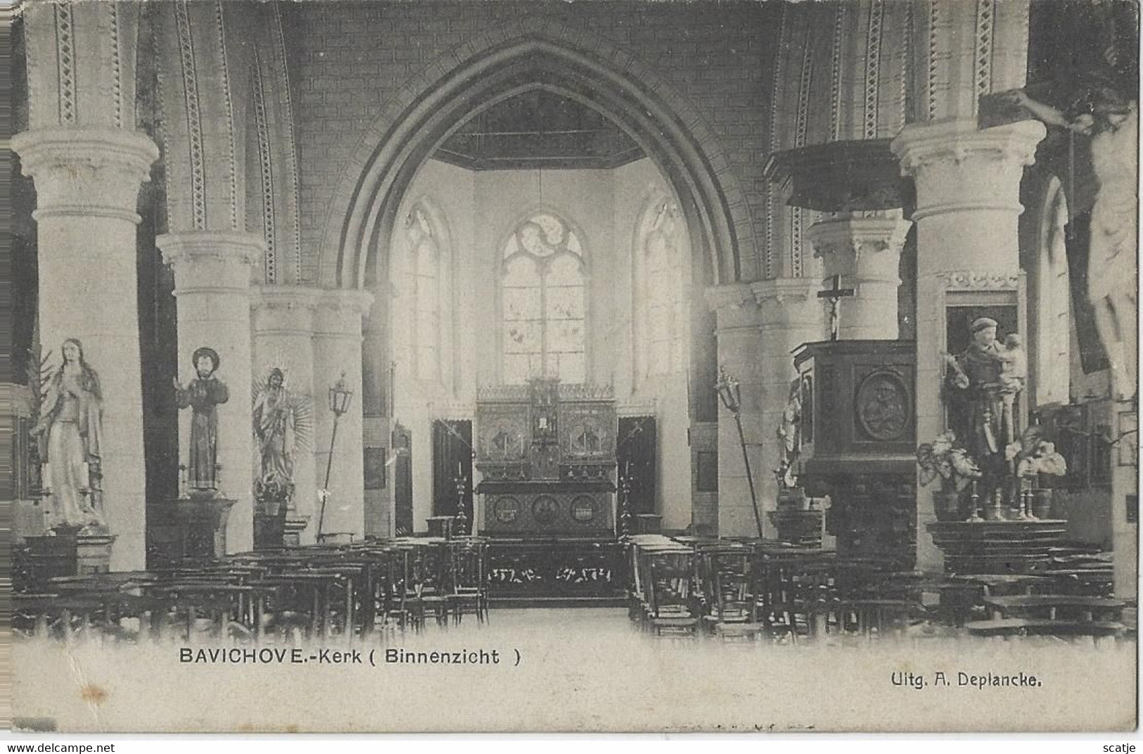 Bavichove.   -   Yper   -   Kerk  (Binnenzicht)   -   PRACHTIGE KAART!    -   1911   Naar   Dichebusch - Harelbeke