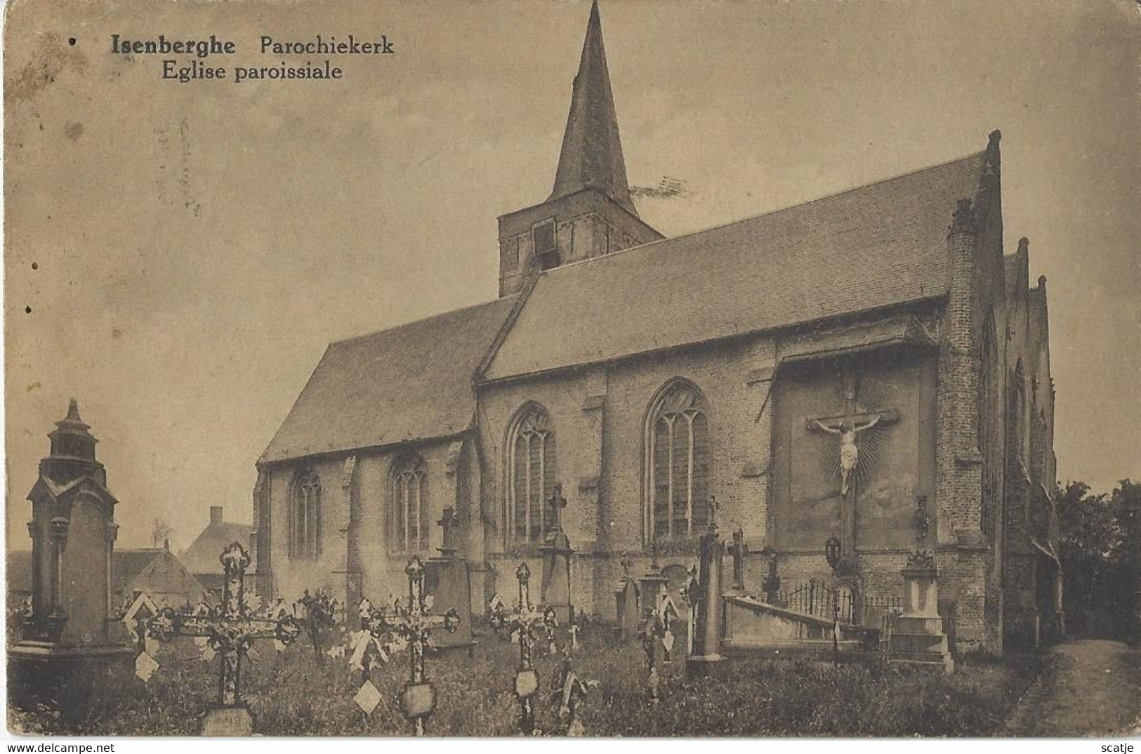 Isenberghe    -    Parochiekerk    -   Mooi Kaartje!   -   1935   Naar   Louvain - Alveringem