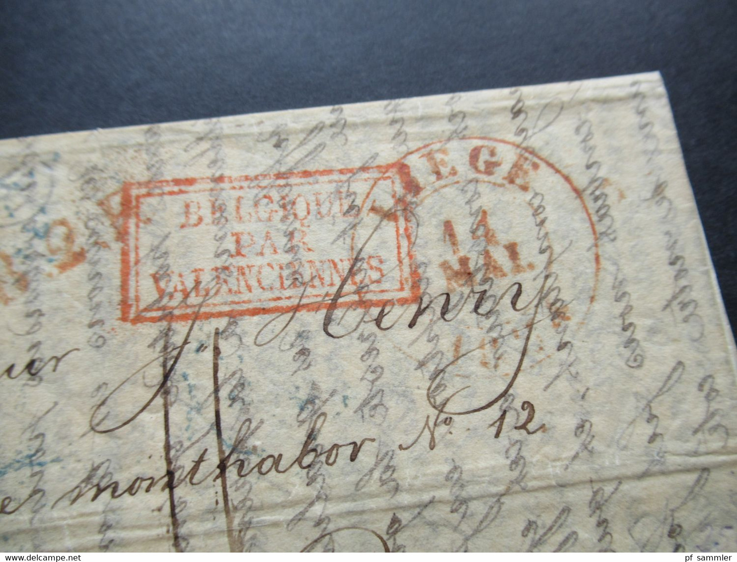 Belgien 1834 Faltbrief Mit Inhalt Roter K2 Liege Und Ra3 Belgique Par Valenciennes Lüttich - Paris Mit Ank. Stempel - 1830-1849 (Belgica Independiente)