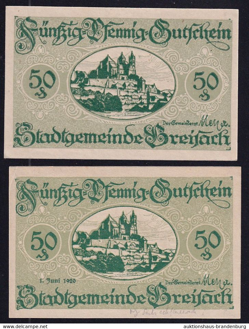 Breisach: 2x 50 Pfennig: O.D. Mit Wz. Sechseckflechtwerk + 1.6.1920 Ohne Wz. - Ohne Zuordnung