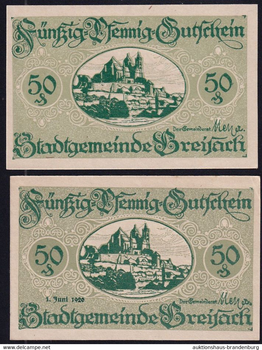 Breisach: 2x 50 Pfennig: O.D. Mit Wz. Sechseckflechtwerk + 1.6.1920 Ohne Wz. - Non Classés