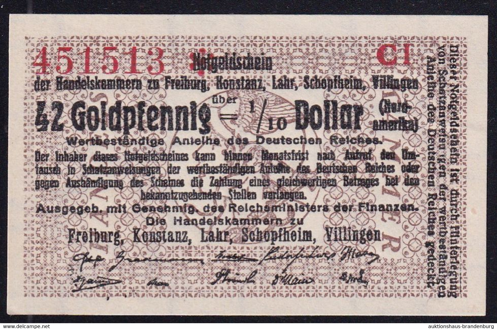 Freiburg Konstanz Lahr Etc: 42 Goldpfennig = 1/10 Dollar O.D. - Handelskammer - Ohne Zuordnung