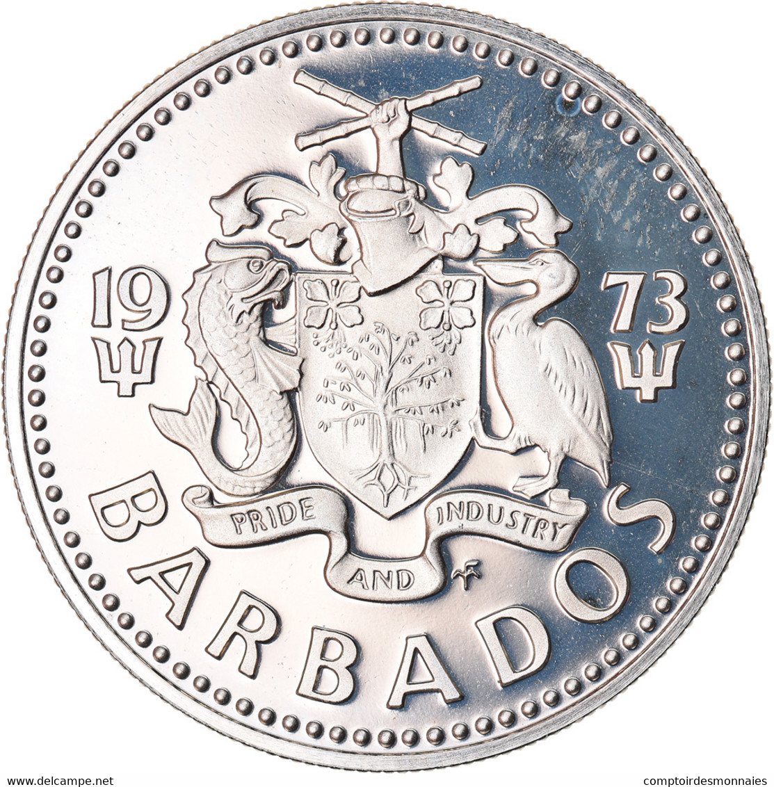 Monnaie, Barbados, 25 Cents, 1973, Franklin Mint, FDC, Copper-nickel, KM:13 - Barbados (Barbuda)