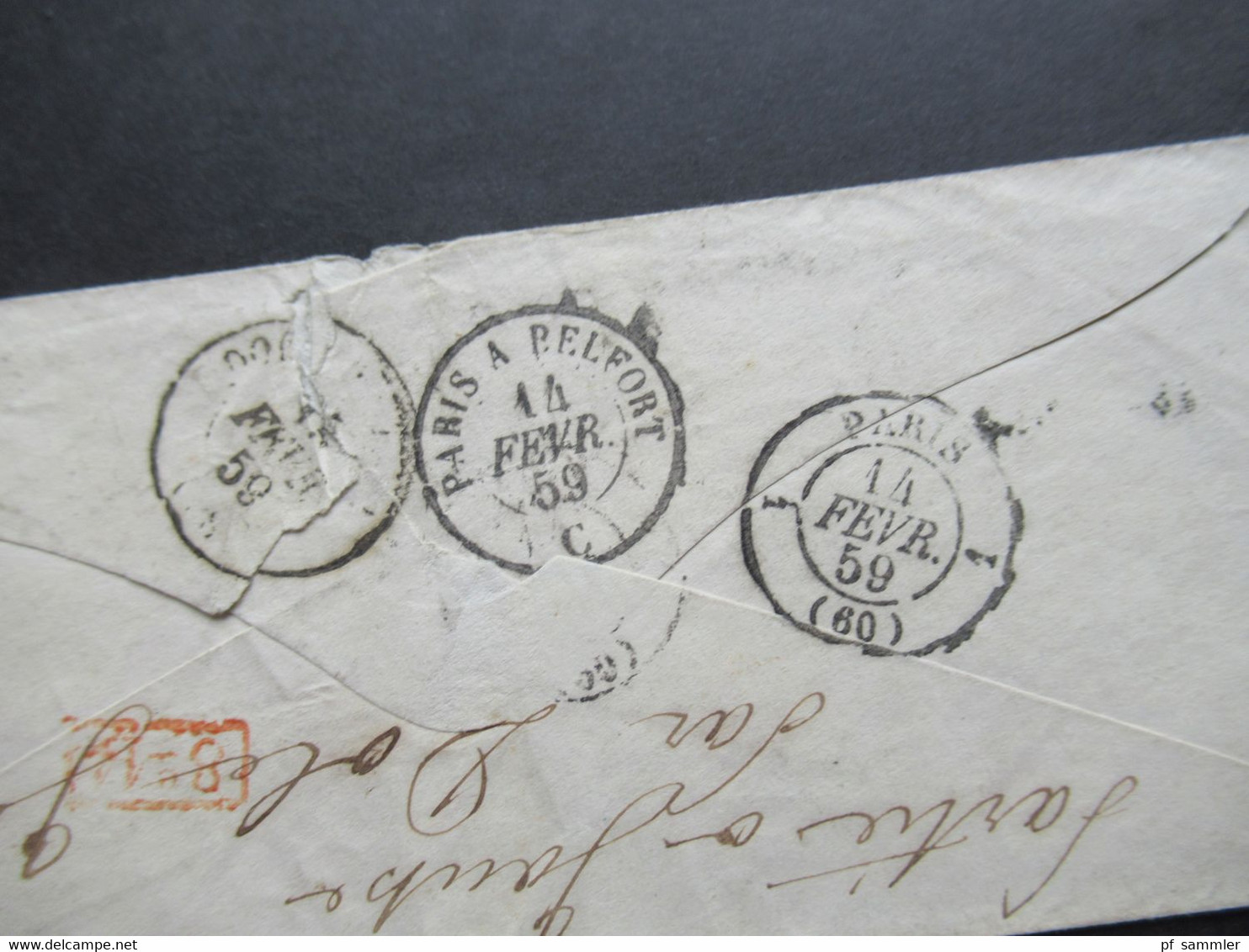 Kleiner Umschlag 1859 Stempel K1 Milano Und Taxstempel Chiffre 8 / Roter K2 Autriche 2 Culoz 2 Nach Paris Par Dole - ...-1850 Préphilatélie