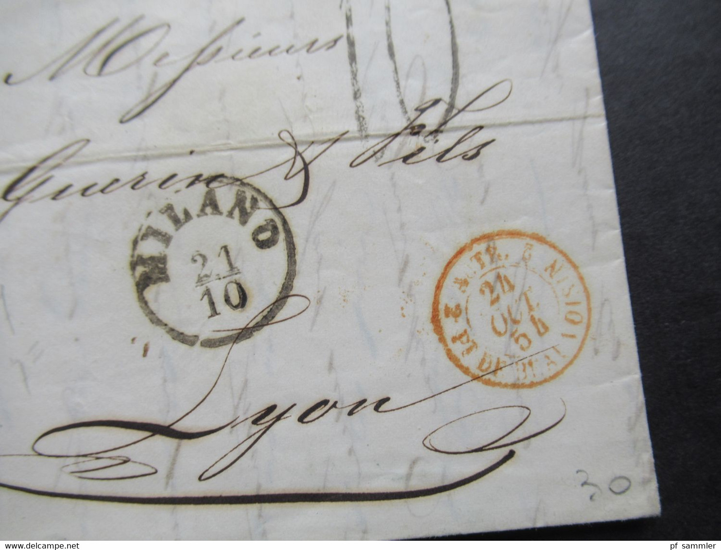 Faltbrief Mit Inhalt 1854 Stempel K1 Milano Und Taxstempel Chiffre 10 / Roter K2 Autr. 2  Pt. De Beauvoisin 2 Nach Lyon - ...-1850 Préphilatélie