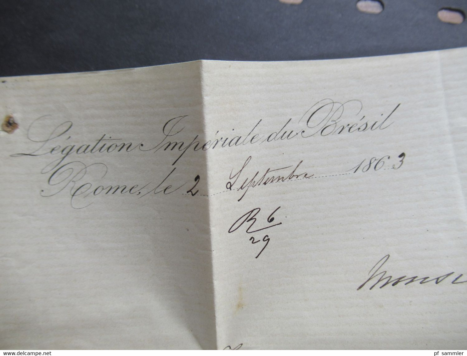 Faltbrief Inhalt 1863 K1 Roma und achteckiger Stp. E.Pont 1 S.E. Marseille Diplomatenpost Legation Imperiale Du Bresil