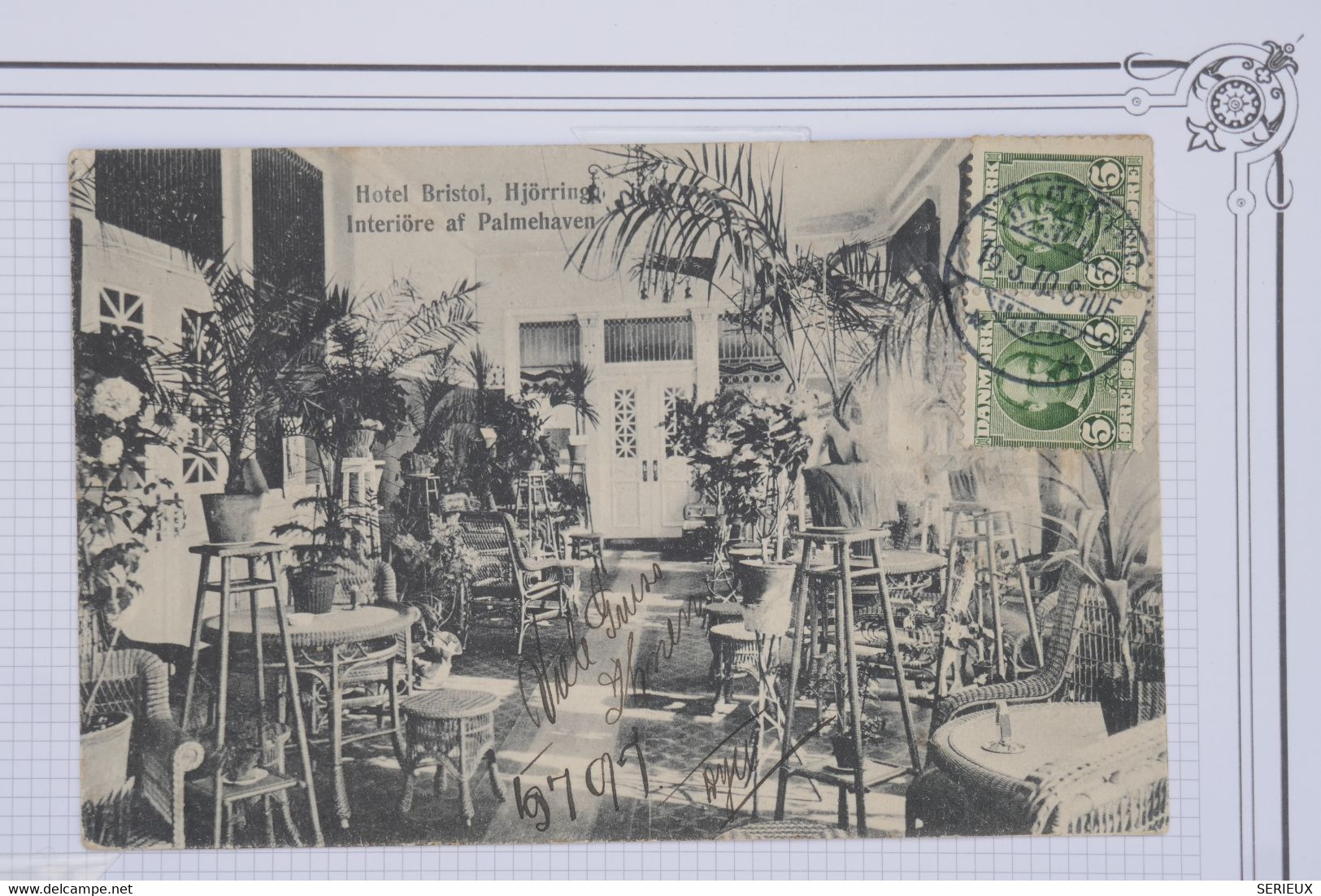 BD4  DANMARK   BELLE  CARTE HOTEL BRISTOL  1907 HJORRINGS POUR LA  FRANCE++ PAIRE DE TP +AFFRANCH. PLAISANT - Storia Postale