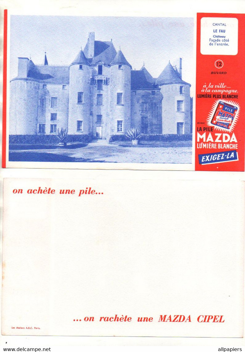 Buvard La Pile Mazda Lumière Blanche Cantal Château Le Fau - Format : 20.5x13.5 cm - Batterie