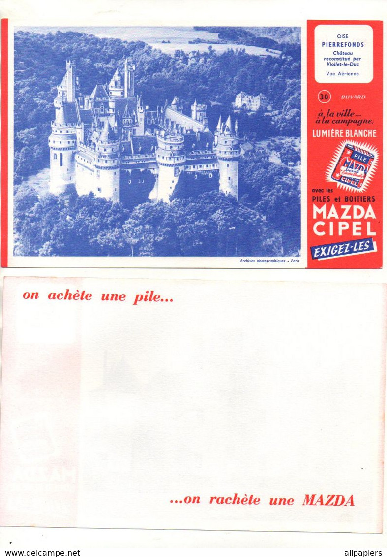 Buvard La Pile Mazda Lumière Blanche Piles Et Boitiers Cipel Oise Château Pierrefonds - Format : 20.5x13.5 cm - Batterien