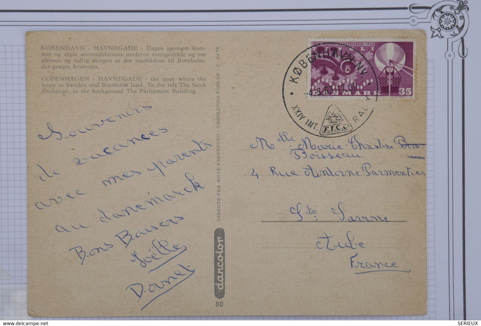 BD4  DANMARK   BELLE  CARTE   1963 COPENHAGUE  POUR L AUBE    FRANCE+  +AFFRANCH. PLAISANT - Covers & Documents