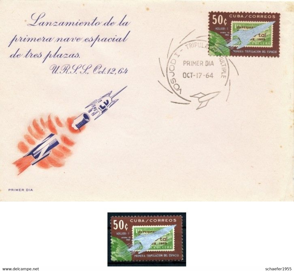 Cuba, Kuba 1964 FDC + Stamp VOSJOD - Noord-Amerika