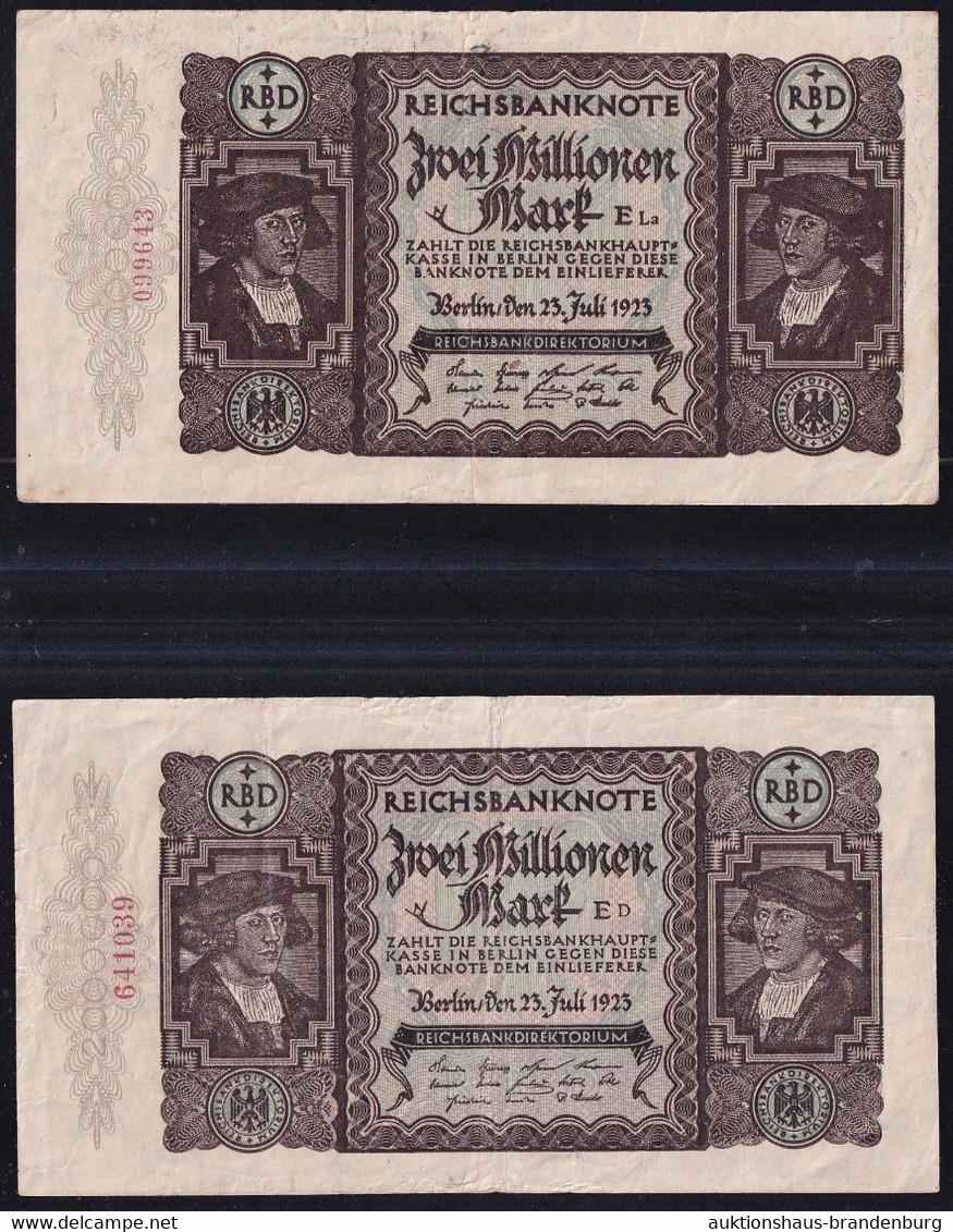 2x 2 Millionen Mark 23.7.1923 - KN 16 Mm + 18 Mm - Reichsbank (DEU-101a, B) - 2 Miljoen Mark