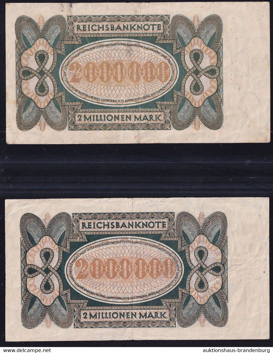 2x 2 Millionen Mark 23.7.1923 - KN 16 Mm + 18 Mm - Reichsbank (DEU-101a, B) - 2 Millionen Mark