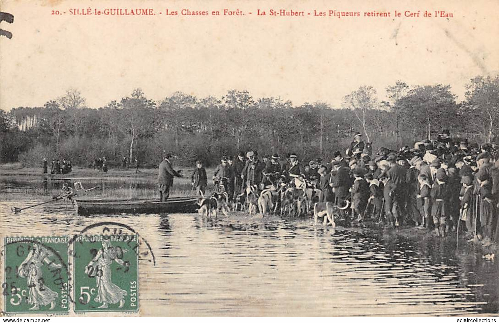 Sillé Le Guillaume     72       Chasse à Courre . St Hubert. Les Piqueurs Attendant Le Cerf A L'étang    ( Voir Scan) - Sille Le Guillaume