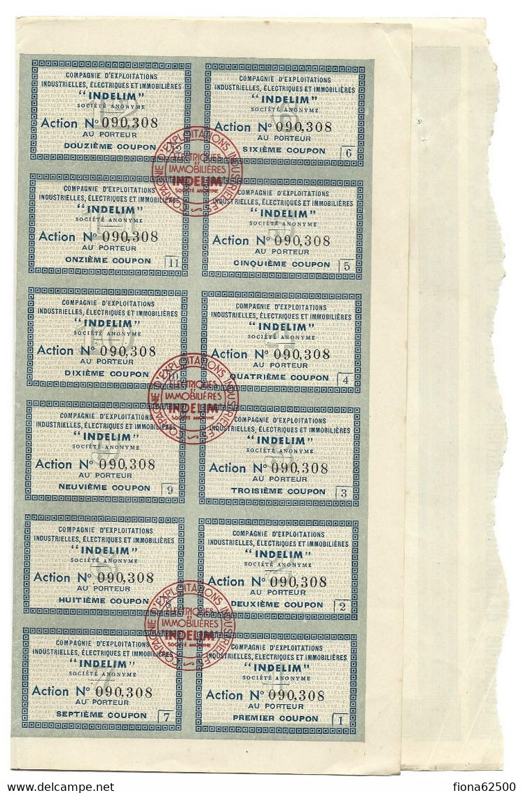 COMPAGNIE D'EXPLOITATIONS INDUSTRIELLES , ELECTRIQUES ET IMMOBILIERES . ACTION DE CINQ CENTS FRANCS AU PORTEUR - Elettricità & Gas