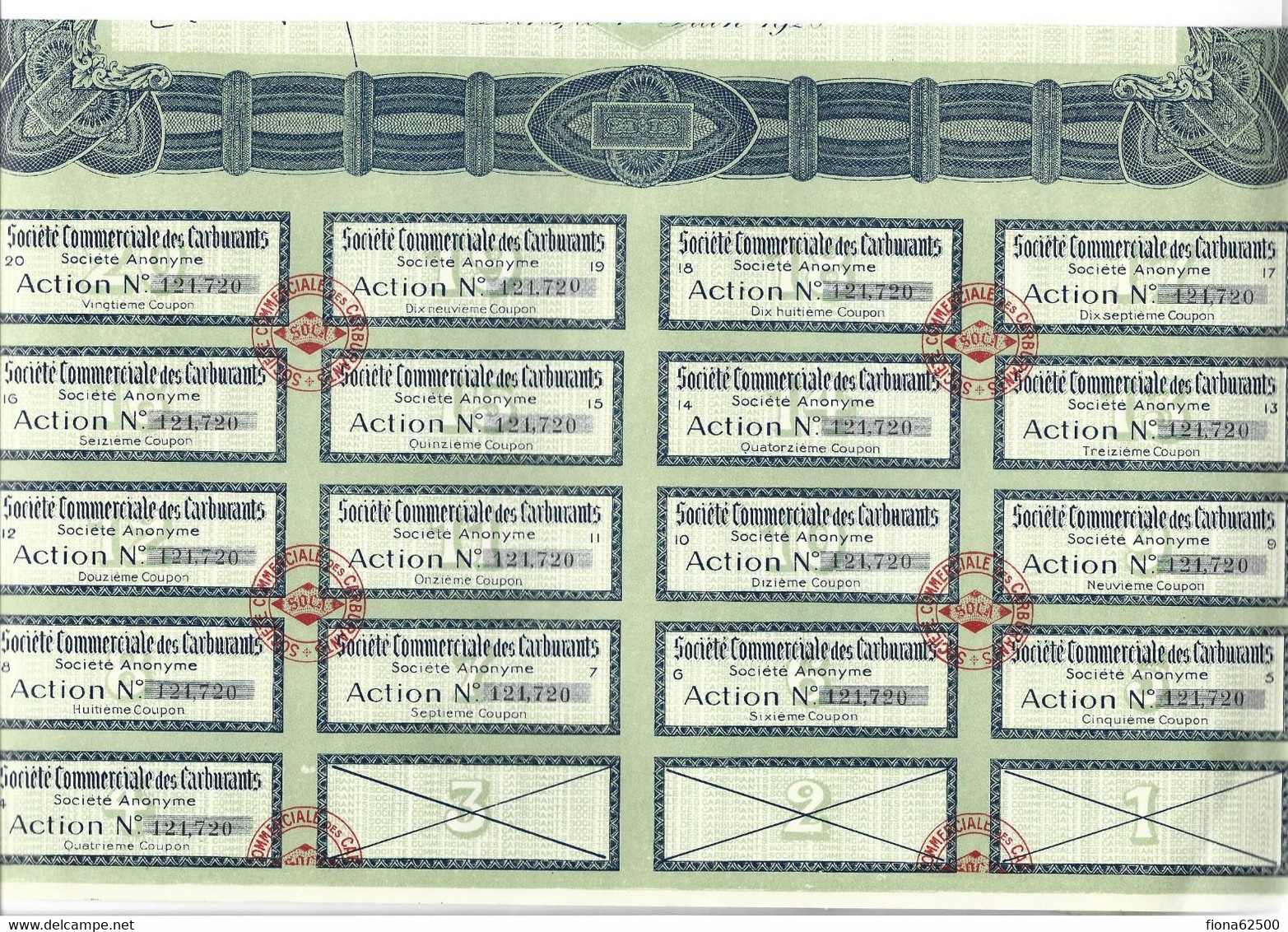 SOCIETE COMMERCIALE DES CARBURANTS . ACTION DE 100 FRANCS AU PORTEUR . - Oil