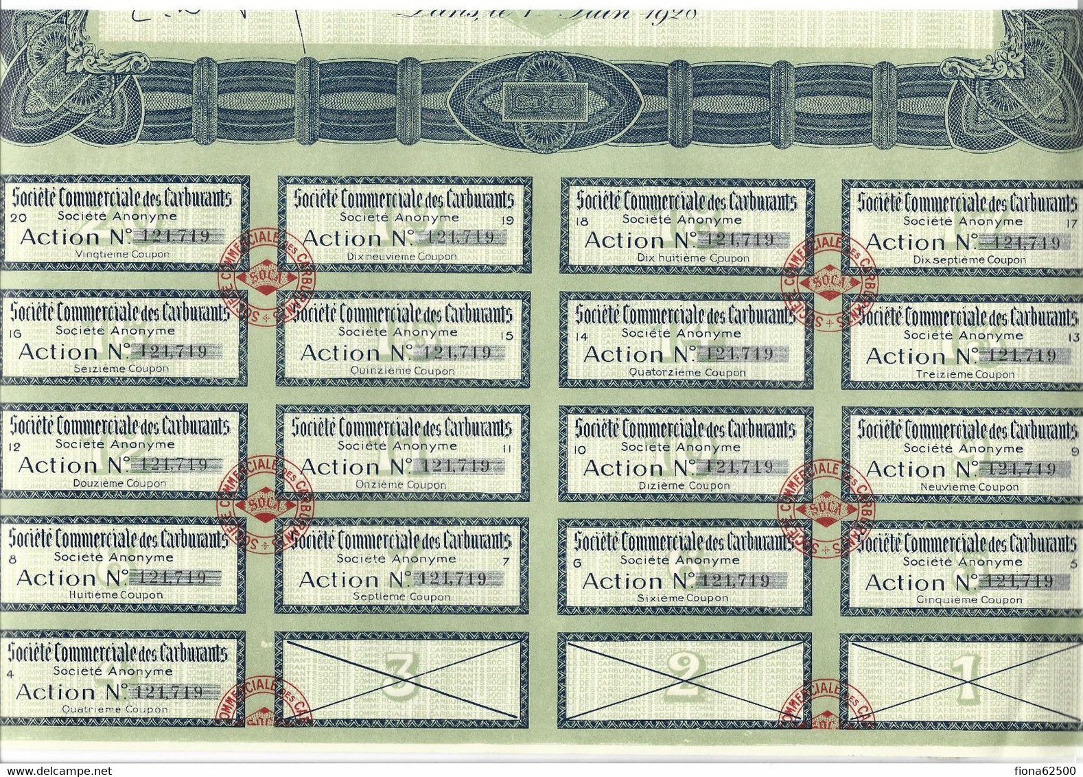 SOCIETE COMMERCIALE DES CARBURANTS . ACTION DE 100 FRANCS AU PORTEUR . - Oil