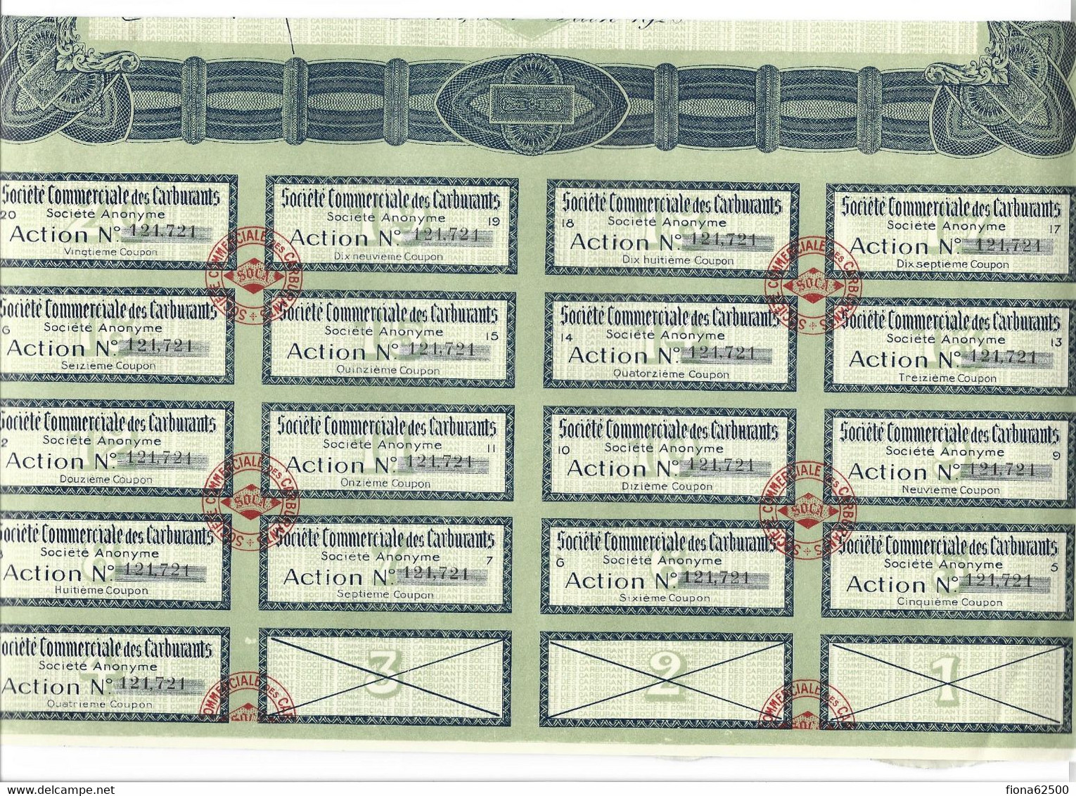 SOCIETE COMMERCIALE DES CARBURANTS . ACTION DE 100 FRANCS AU PORTEUR . - Oil