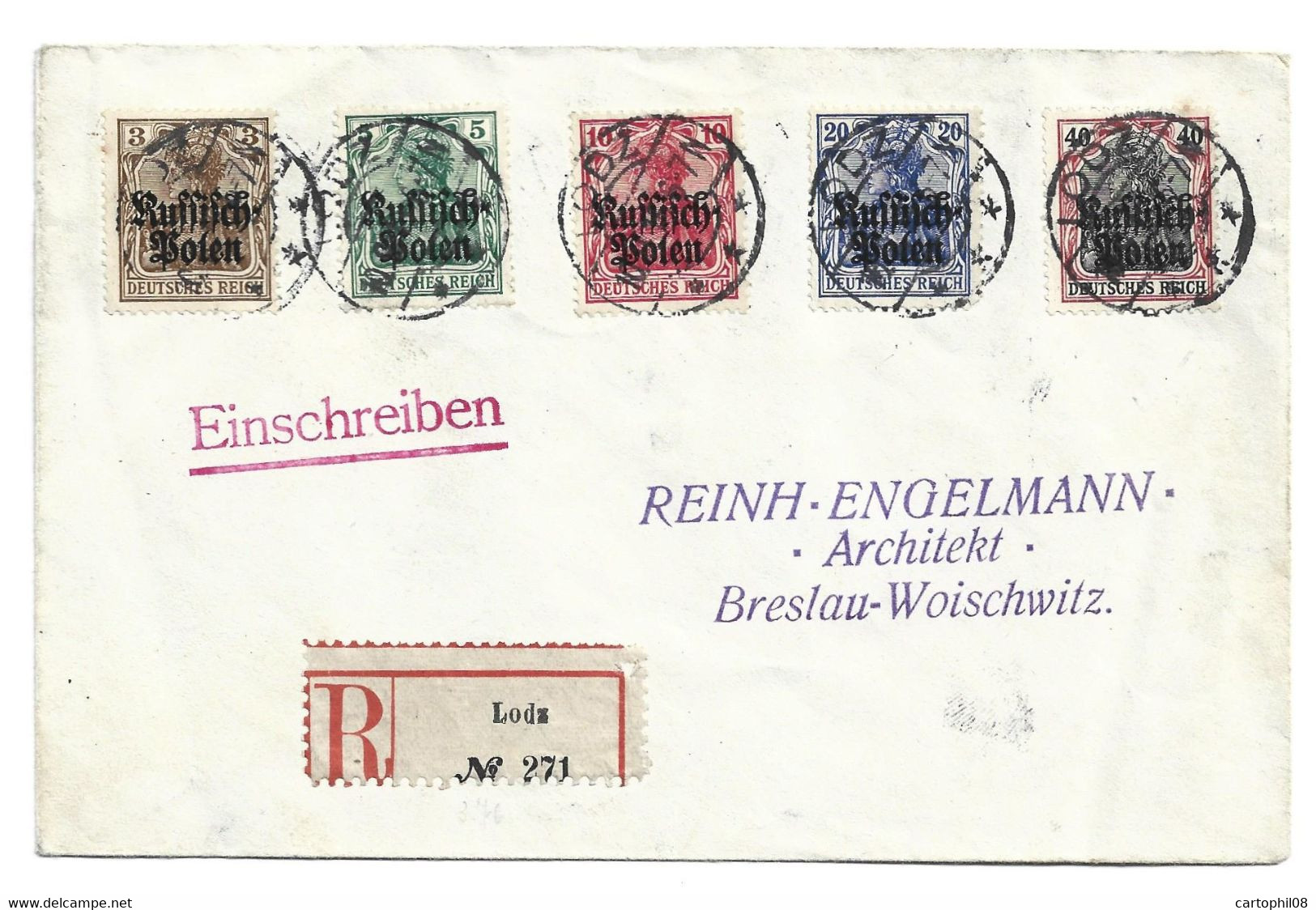 1916 POLAND POLSKA - GERMANY GERMAN OCCUPATION WWI REGISTERED COVER CENSORED LODZ BRESLAU WOISCHWITZ - Covers & Documents