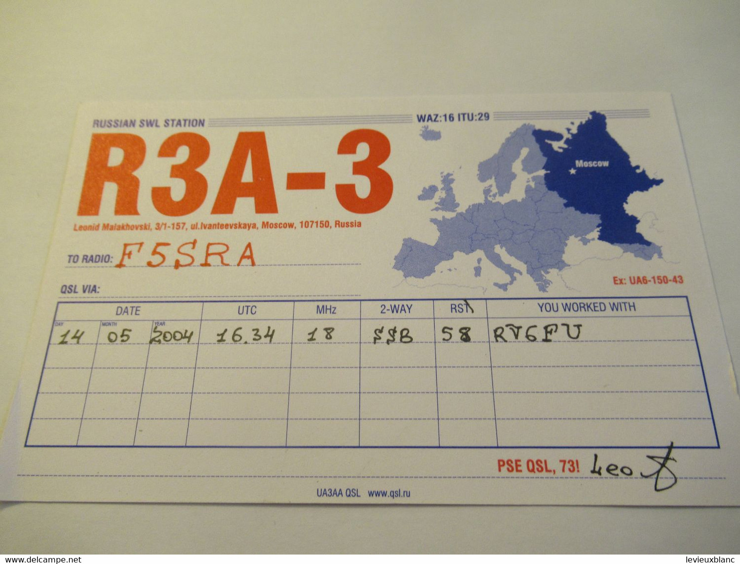 Carte Radio-Amateur Ancienne/Qsl/RUSSIE/Russian SWL Station/2004    CRA1 - Russie
