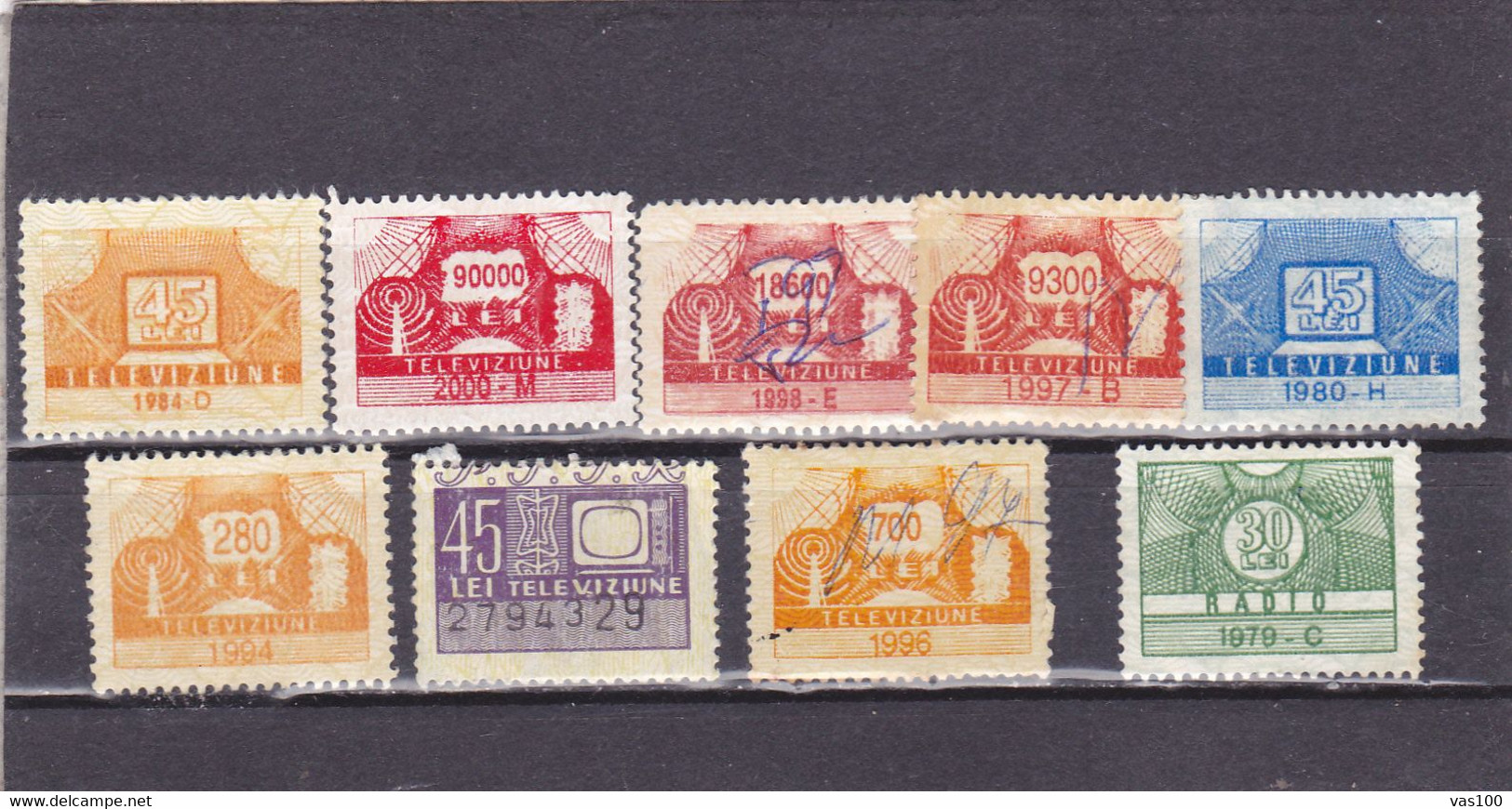 Romania, 1979- 2000, TV  TELEVISION- Revenue Fiscal Stamps Cinderellas,9 Stamps. - Revenue Stamps