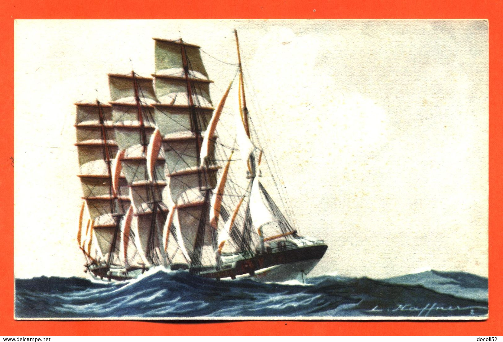 CPA Illustrateur Haffner Bateau " Quatre Mats Barque " Collection De La Ligue Maritime Et Coloniale - Haffner
