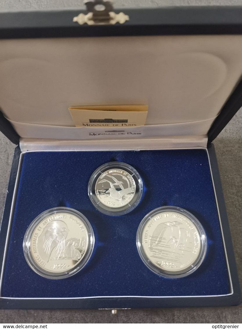 COFFRET BE 5 & 2* 100 FRANCS ARGENT DUMONT D'URVILLE TERRES AUSTRALES ET ANTARCTIQUES / SILVER FRANCE PROOF CERTIFICAT - Essays & Proofs