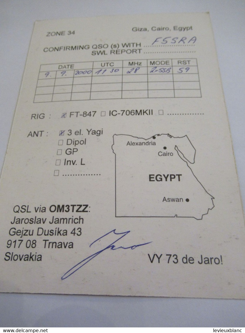 Carte Radio-Amateur Ancienne /Qsl/EGYPTE/Giza Cairo, Egypt/2000    CRA4 - Gizeh