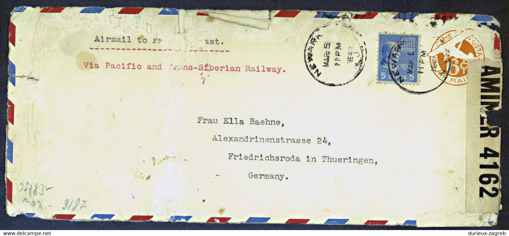 US Old Postal Stationery Air Mail Letter Cover Posted 194? To Germany - Multicensored B220901 - 1941-60