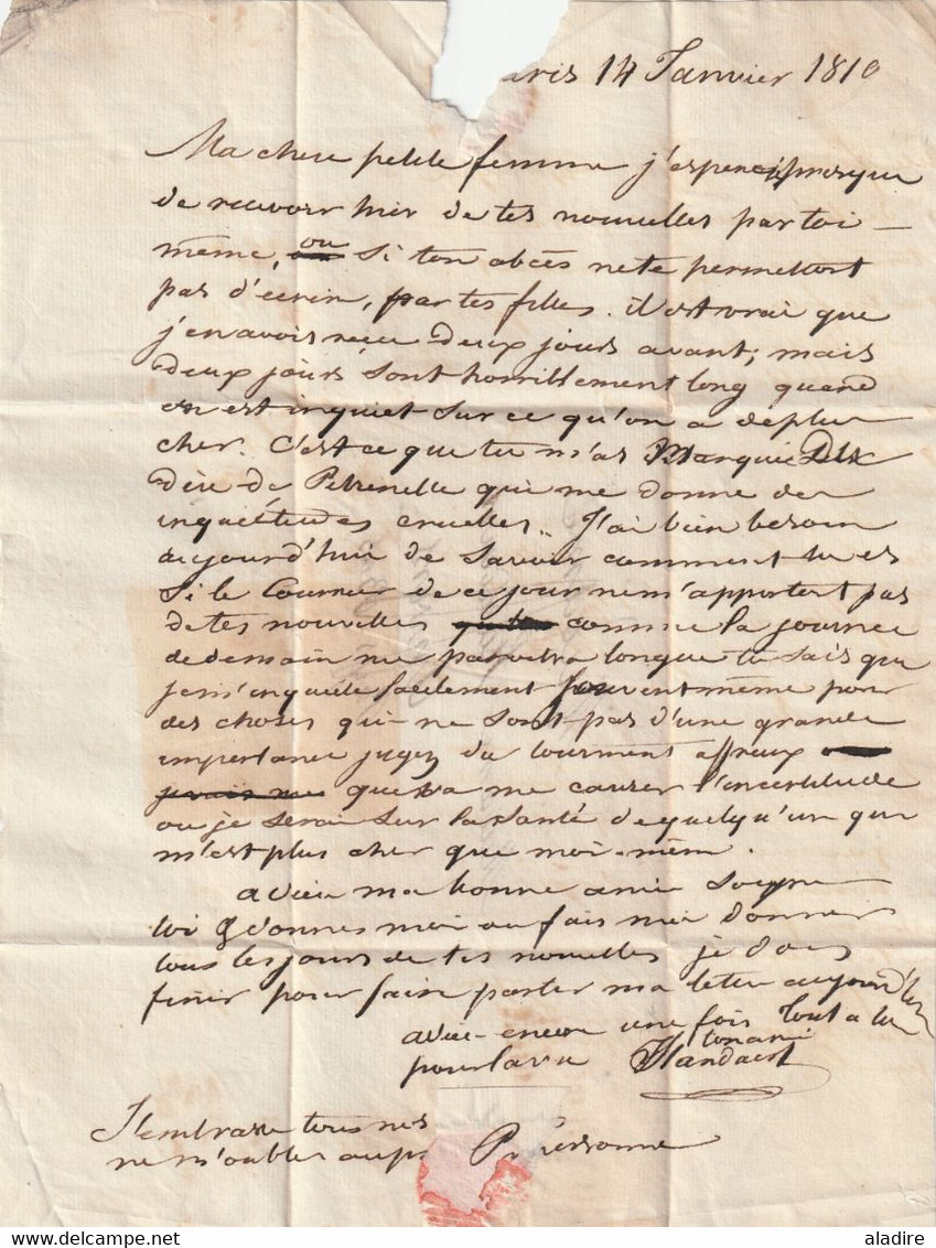 1810 -  Marque postale LFR3  PARIS + P dans triangle sur LAC familiale vers ANVERS, Antwerp, Belgique, période française